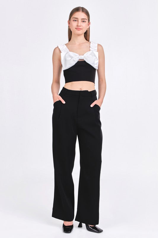 LANCE BLACK CROP TOP WITH BOW DETAIL