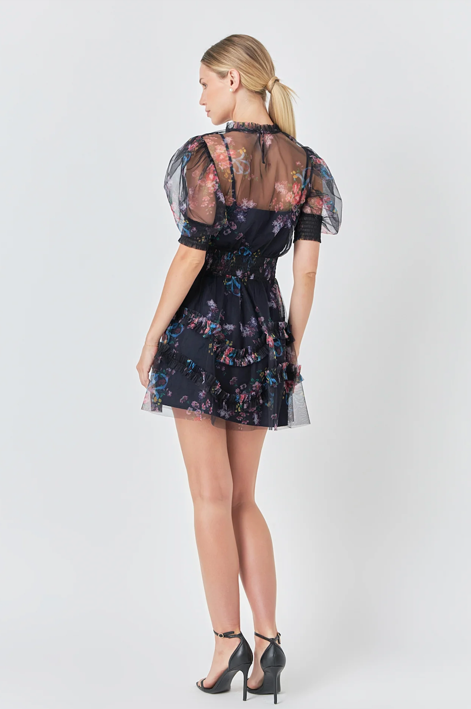 ENDLESS ROSE RUFFLED MESH DRESS IN BLACK