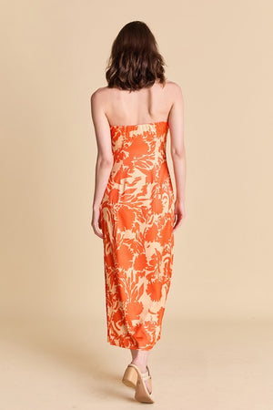 SIENNA STRAPLESS MIDI DRESS IN ORANGE