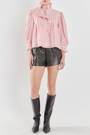 CAROLINE RUFFLE BLOUSE IN PALE PINK