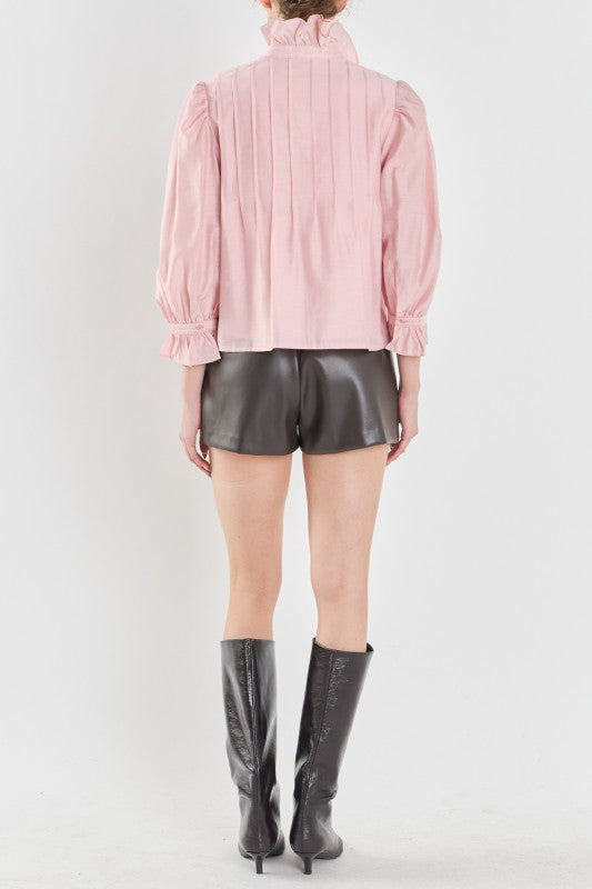 CAROLINE RUFFLE BLOUSE IN PALE PINK