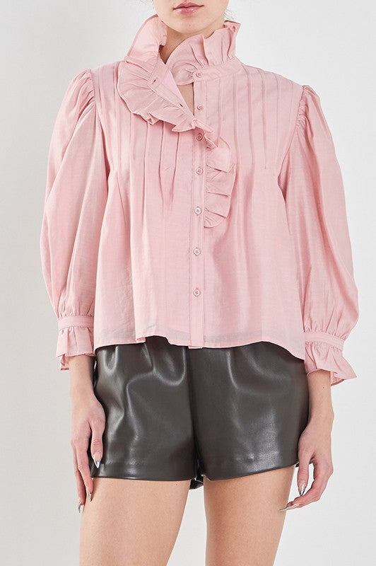 CAROLINE RUFFLE BLOUSE IN PALE PINK