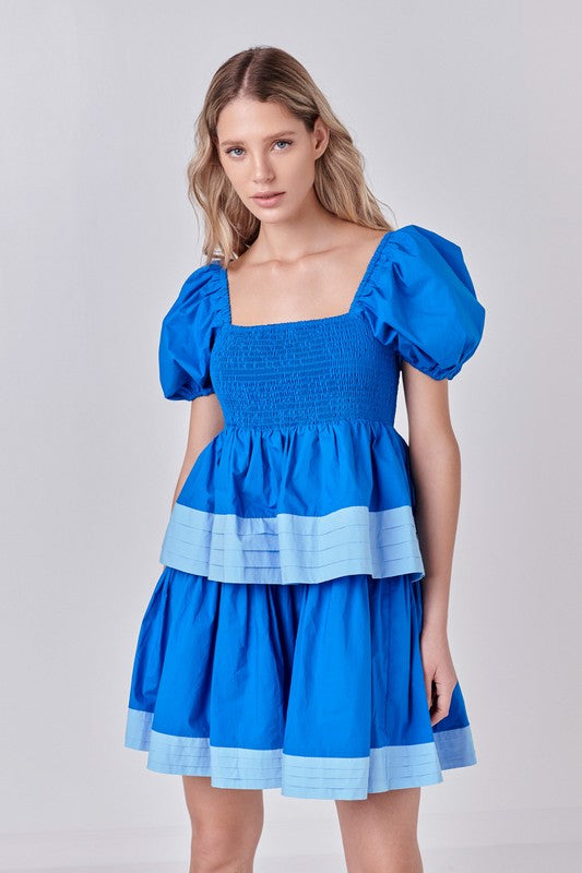 NORA TIERED DRESS IN BLUE