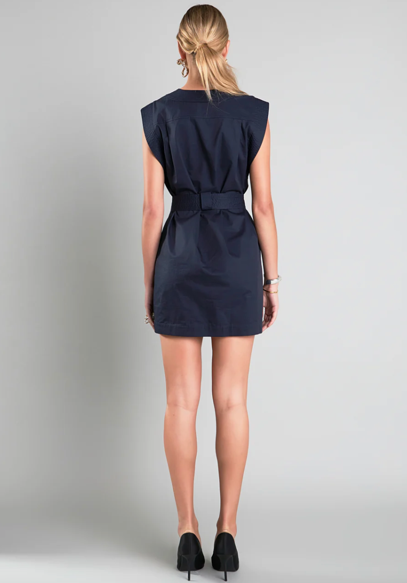 ENGLISH FACTORY STITCHED DETAILED MINI DRESS IN NAVY