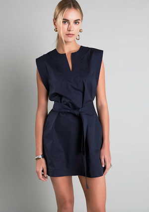 ENGLISH FACTORY STITCHED DETAILED MINI DRESS IN NAVY