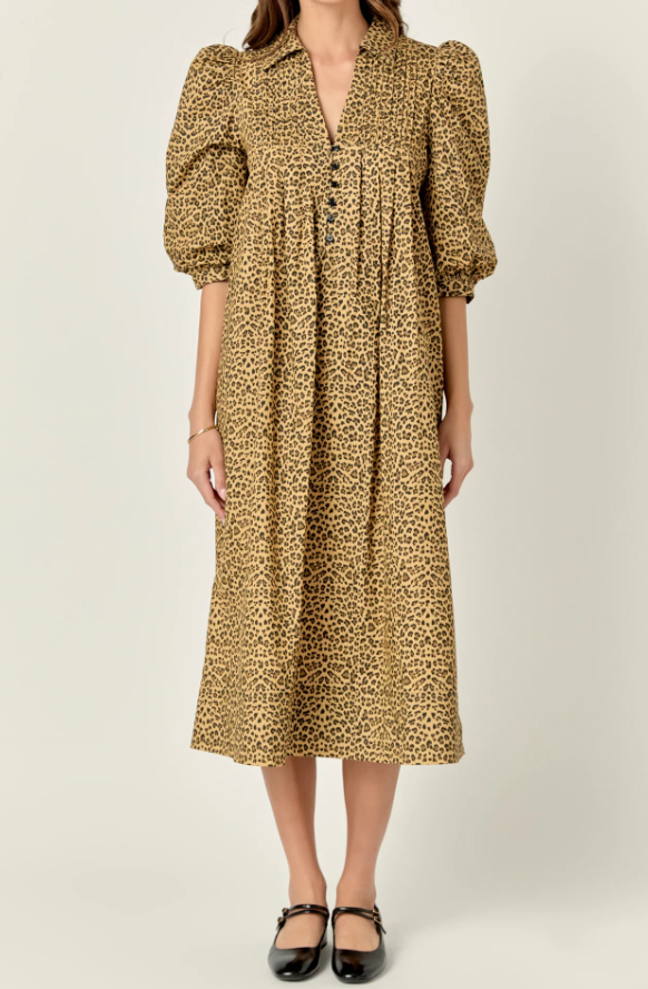 ENGLISH FACTORY THEO MIDI DRESS IN LEOPARD