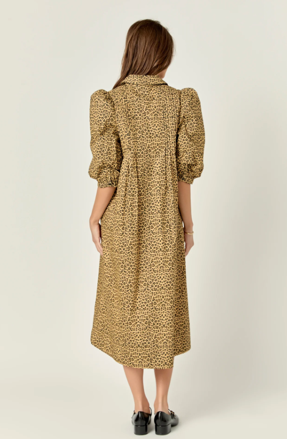 ENGLISH FACTORY THEO MIDI DRESS IN LEOPARD