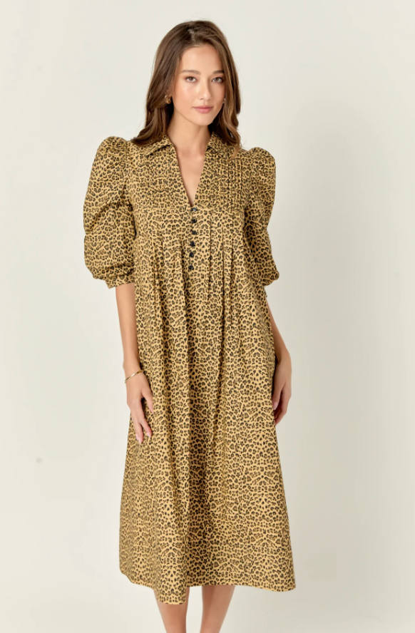 ENGLISH FACTORY THEO MIDI DRESS IN LEOPARD