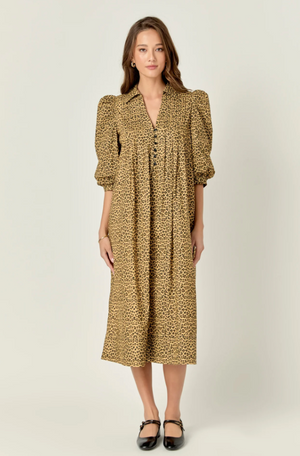 ENGLISH FACTORY THEO MIDI DRESS IN LEOPARD