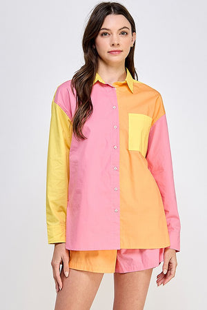 REYNA BUTTON UP BLOUSE IN PAPAYA