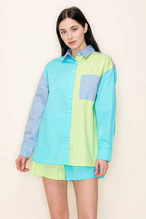 REYNA BUTTON UP BLOUSE IN LIME
