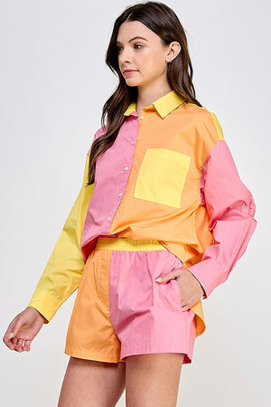 REYNA COLOR BLOCK SHORTS IN PAPAYA