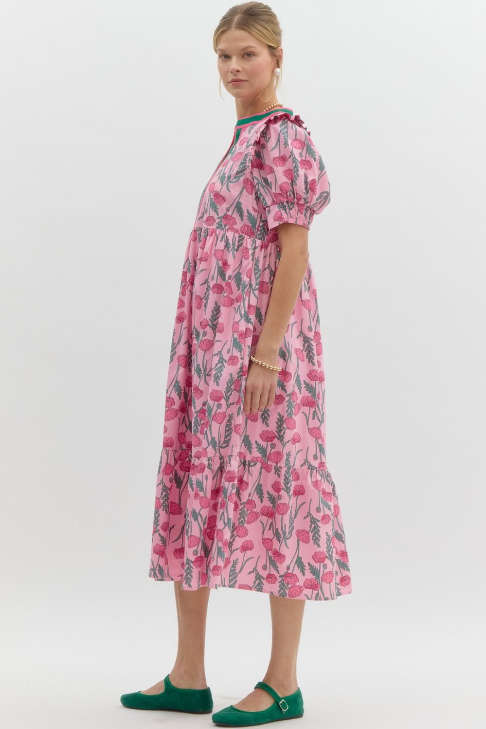 AVA FLORAL MIDI DRESS IN PINK