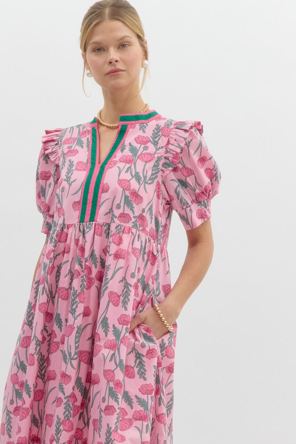 AVA FLORAL MIDI DRESS IN PINK