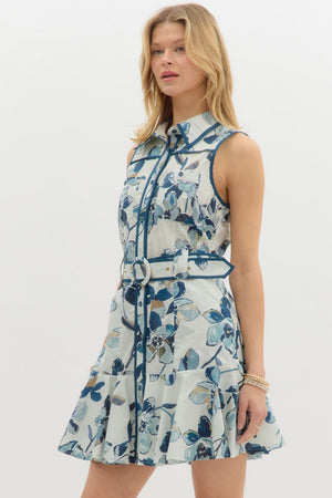 BOTANICAL SHIRT DRESS IN BLUE