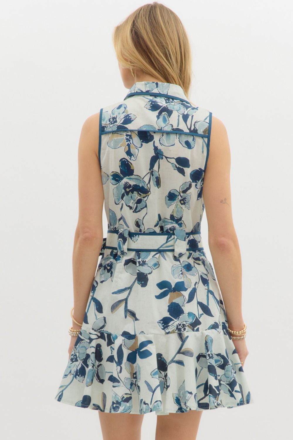 BOTANICAL SHIRT DRESS IN BLUE