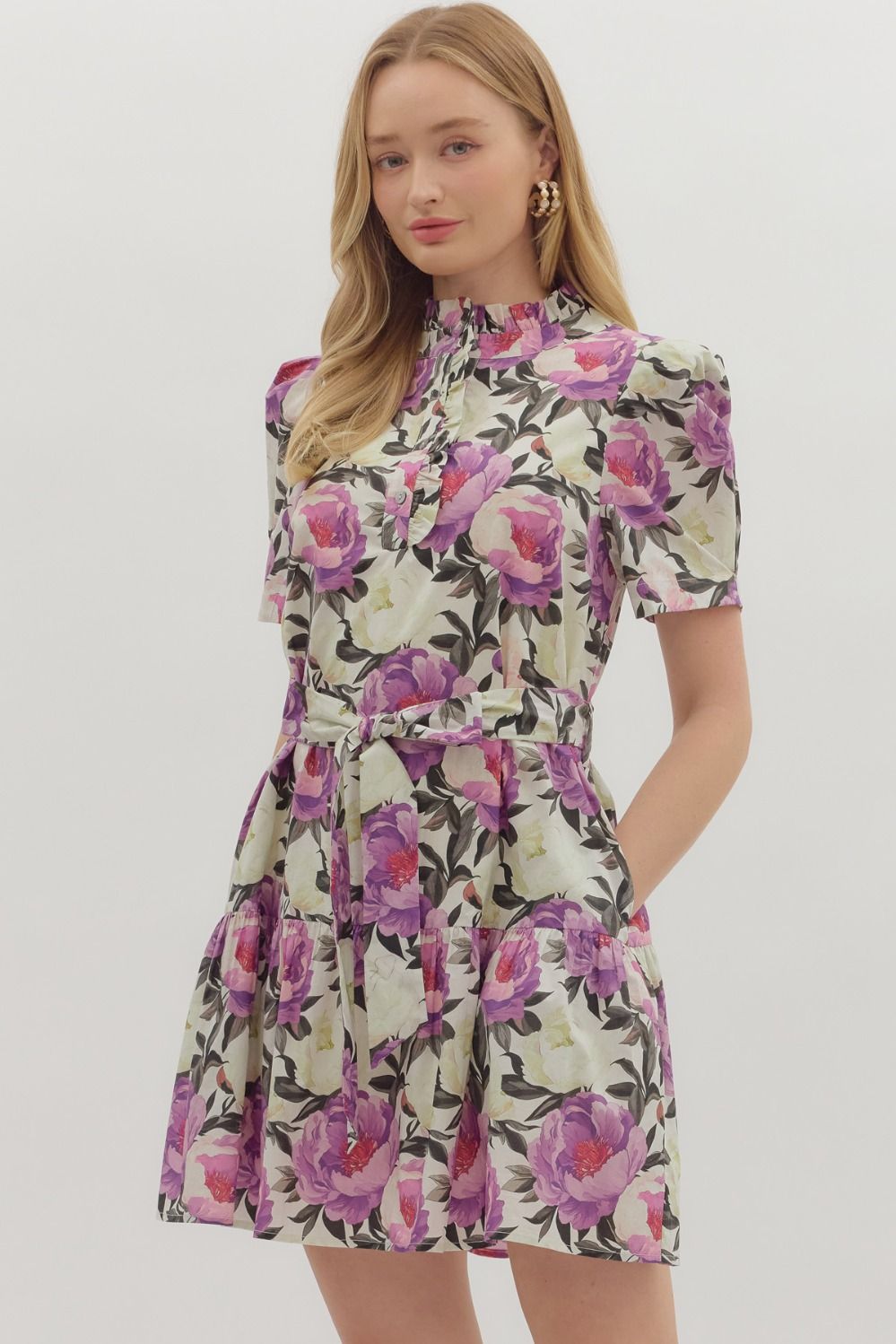 BRIELLE FLORAL MINI DRESS IN PURPLE