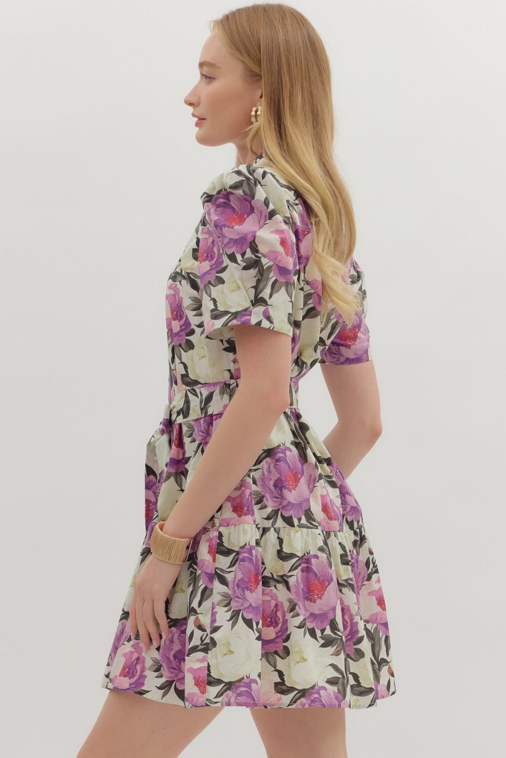 BRIELLE FLORAL MINI DRESS IN PURPLE