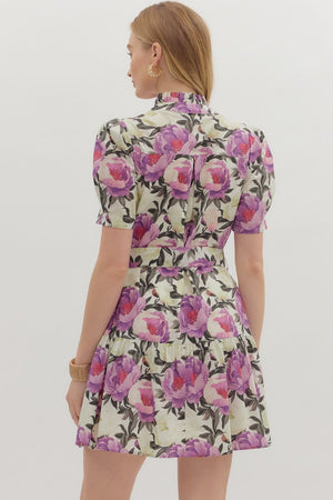 BRIELLE FLORAL MINI DRESS IN PURPLE