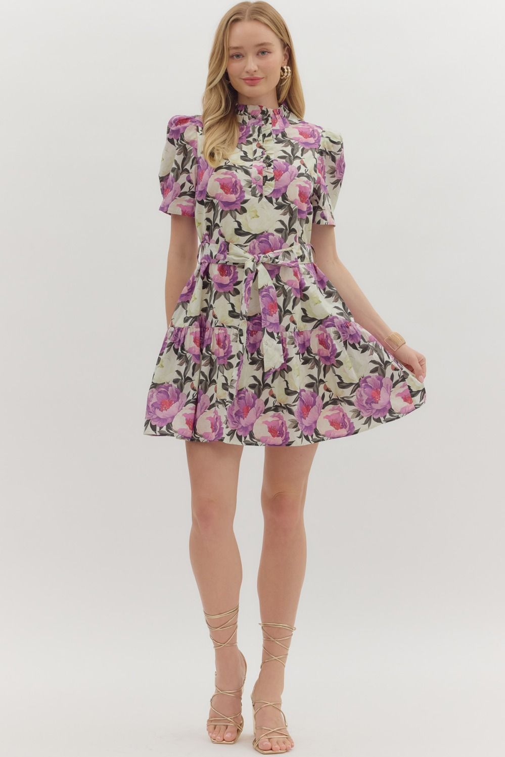 BRIELLE FLORAL MINI DRESS IN PURPLE