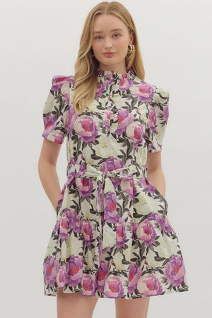 BRIELLE FLORAL MINI DRESS IN PURPLE