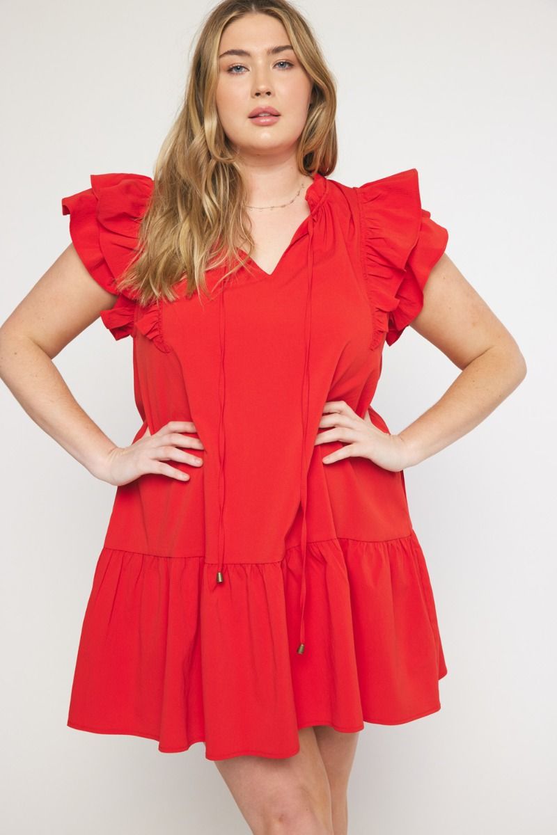 CAMPBELL RUFFLE DRESS IN RED: PLUS SIZE