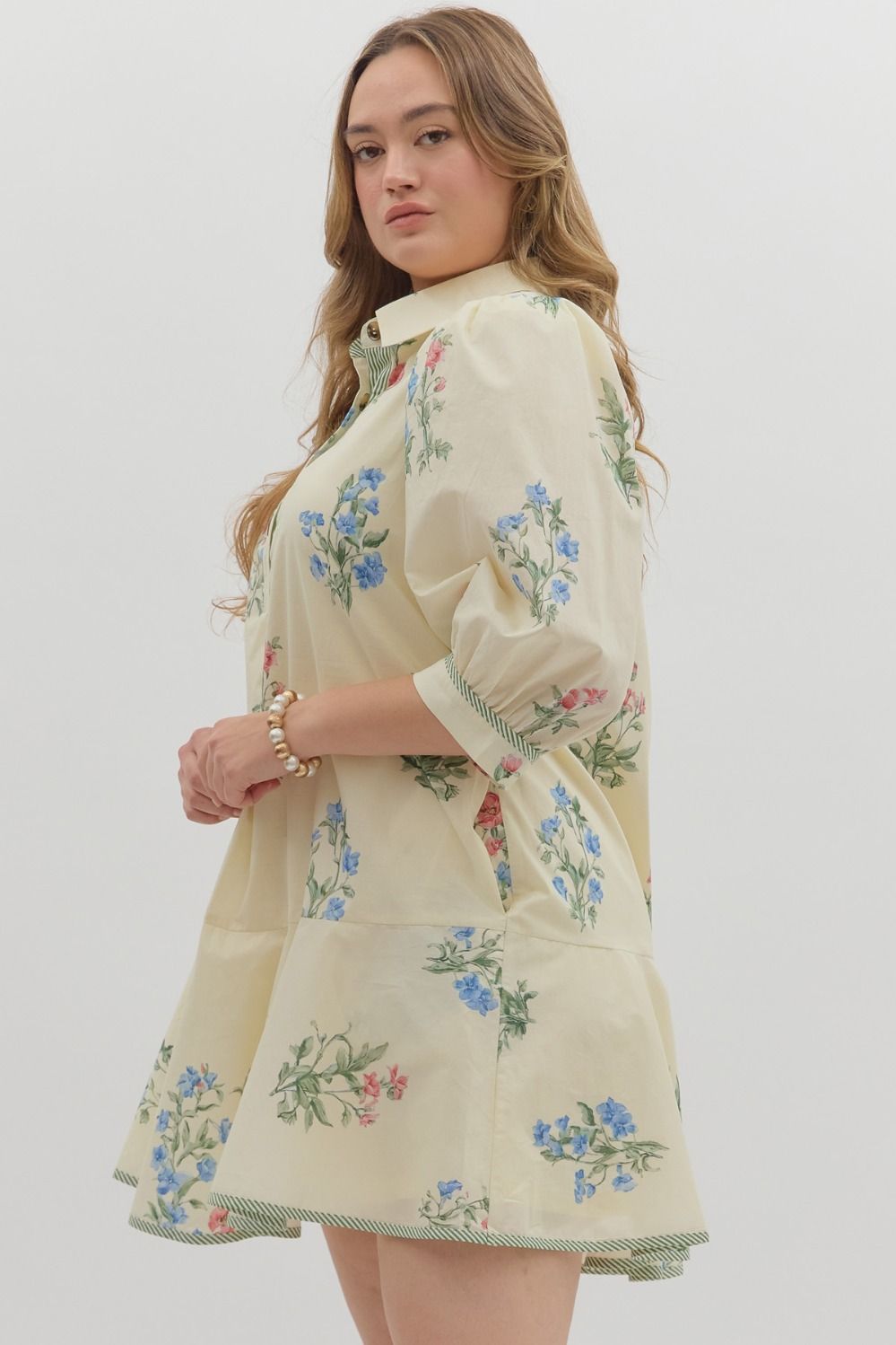 CHARLOTTE FLORAL SHIRT DRESS IN CREAM: PLUS SIZE