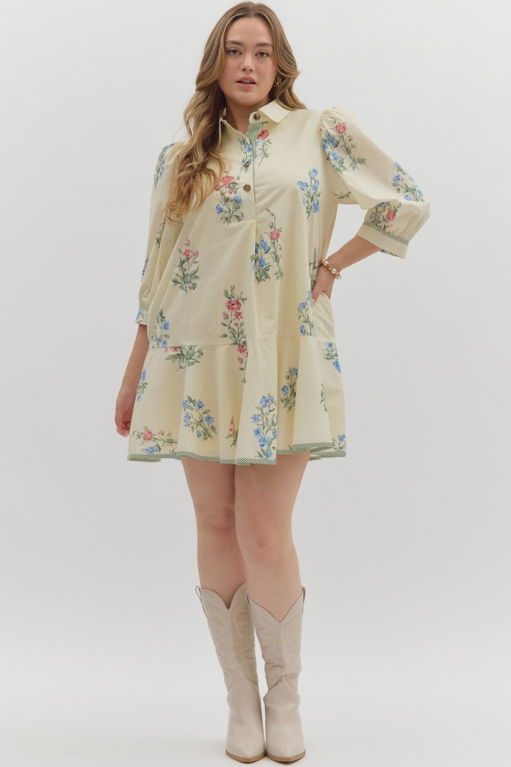 CHARLOTTE FLORAL SHIRT DRESS IN CREAM: PLUS SIZE