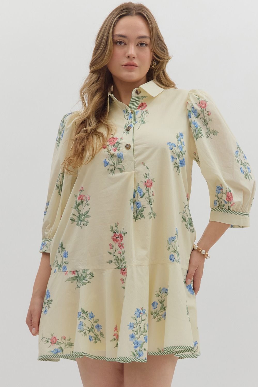 CHARLOTTE FLORAL SHIRT DRESS IN CREAM: PLUS SIZE