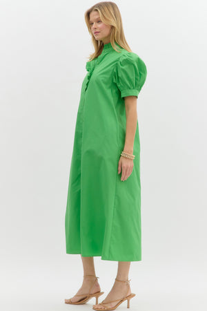 CHARLOTTE RUFFLE SHIRT DRESS IN KELLY GREEN