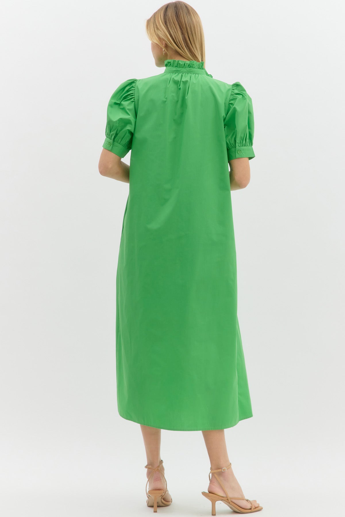 CHARLOTTE RUFFLE SHIRT DRESS IN KELLY GREEN