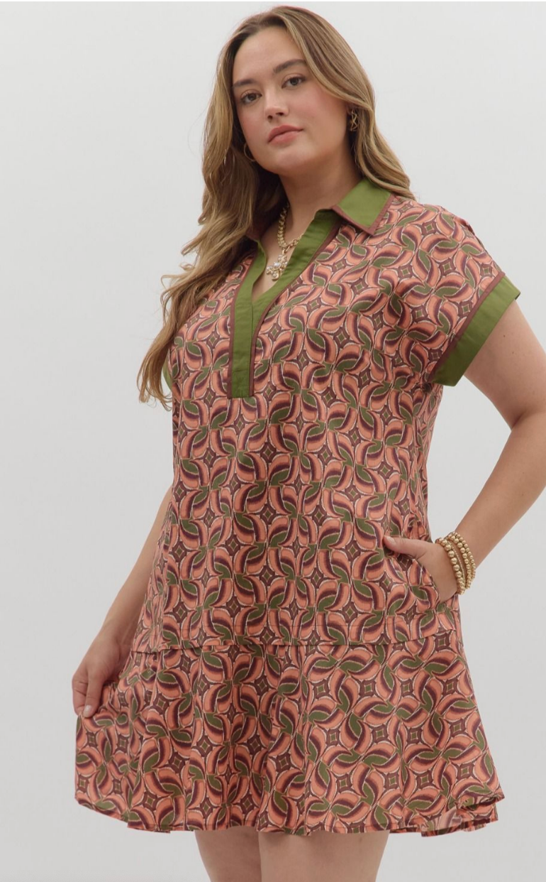 COLLARED MINI DRESS IN TERRA COTTA