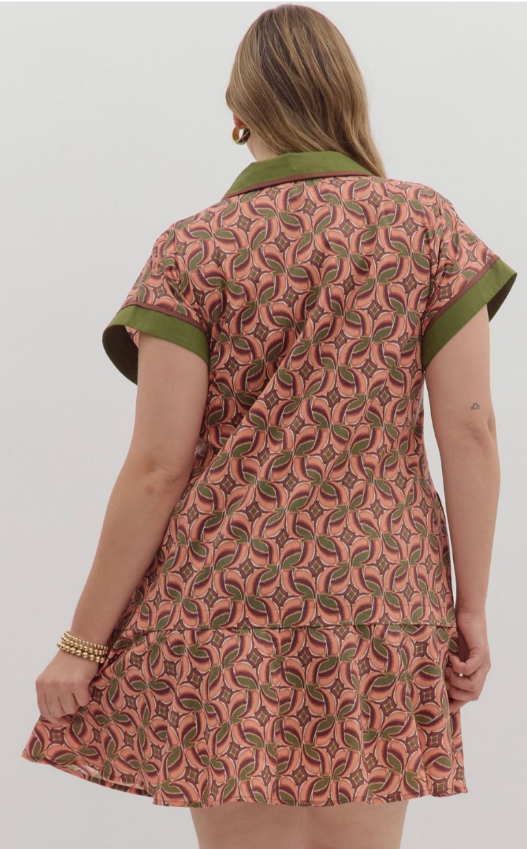 COLLARED MINI DRESS IN TERRA COTTA