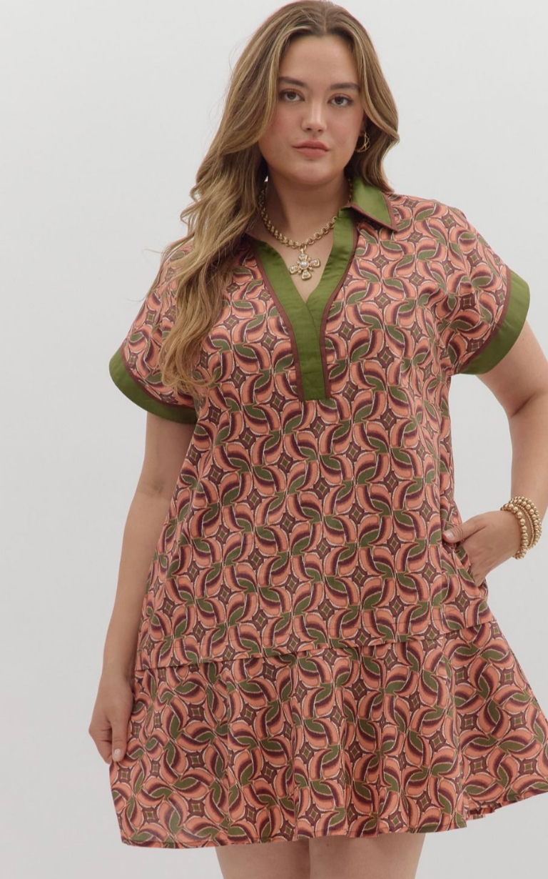 COLLARED MINI DRESS IN TERRA COTTA