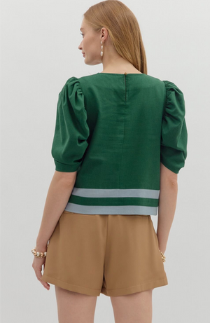 DRAPED SLEEVE TOP IN HUNTER GREEN
