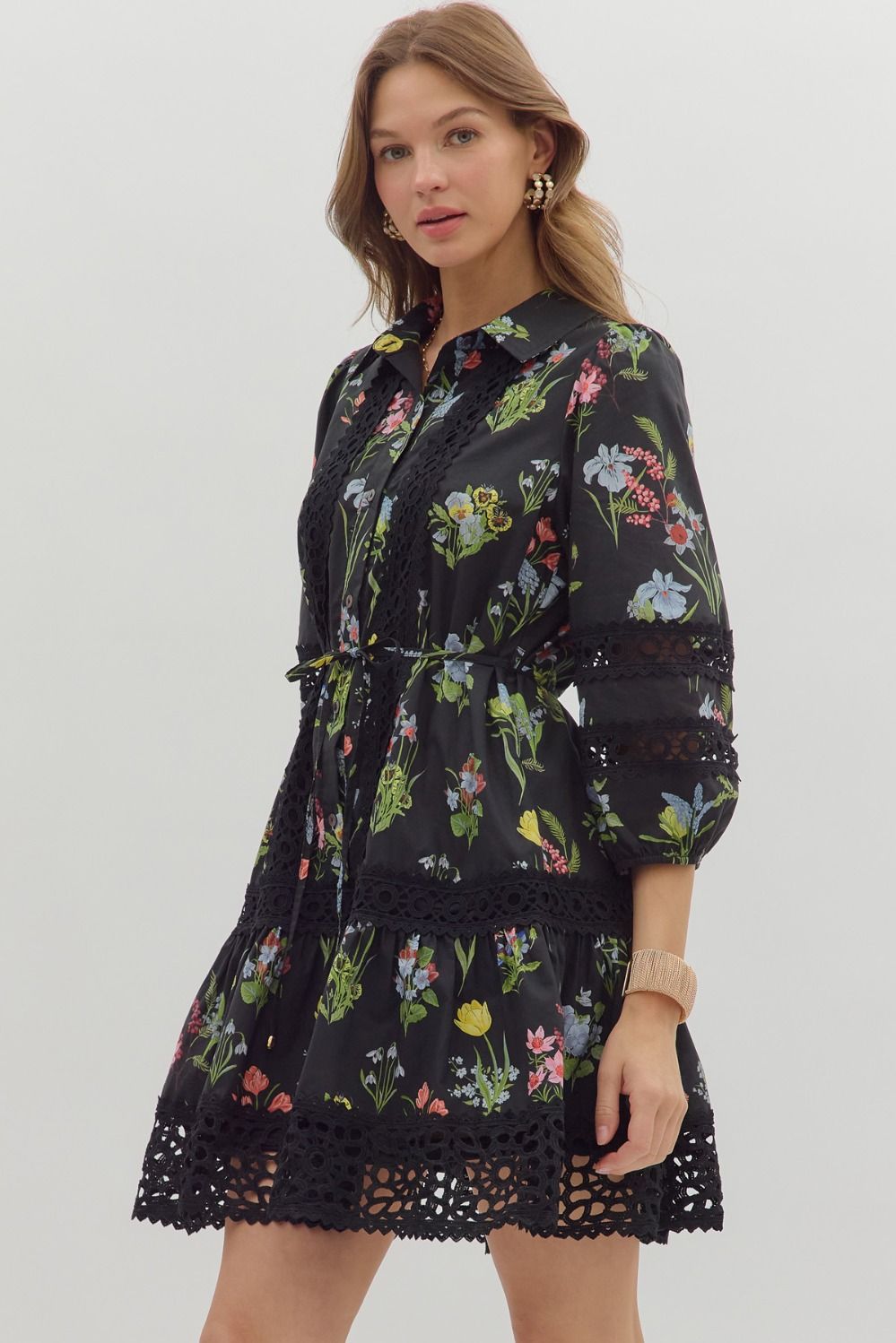 EDEN FLORAL LACE DRESS IN BLACK