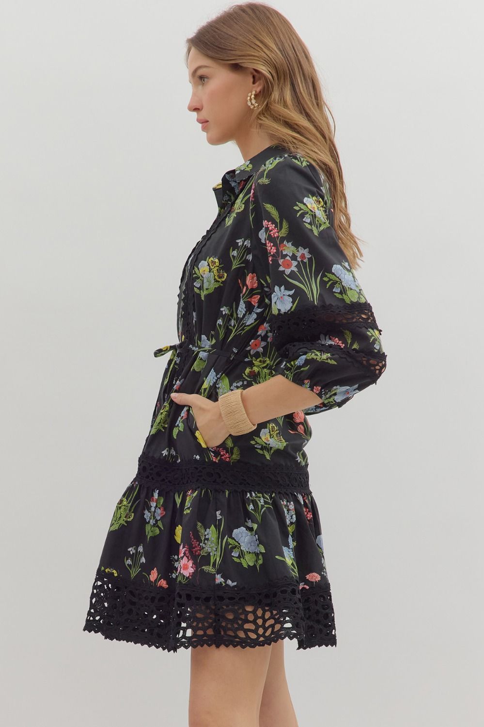 EDEN FLORAL LACE DRESS IN BLACK