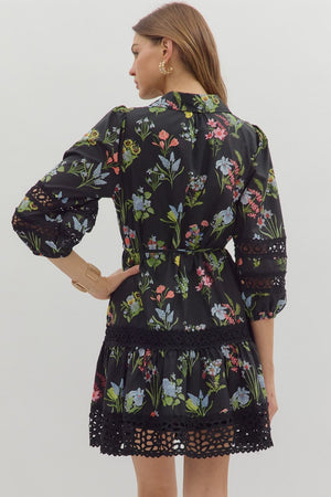 EDEN FLORAL LACE DRESS IN BLACK