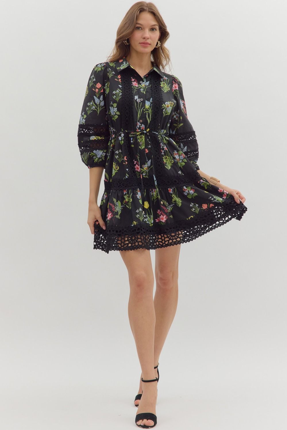 EDEN FLORAL LACE DRESS IN BLACK