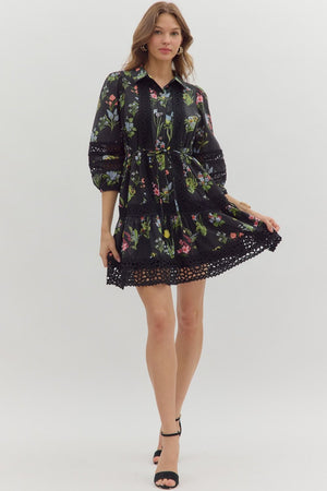 EDEN FLORAL LACE DRESS IN BLACK