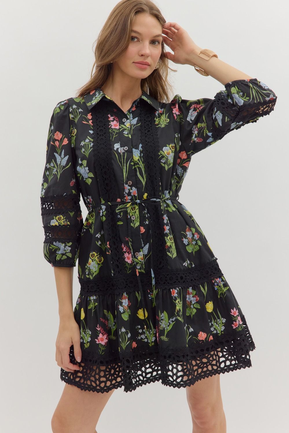 EDEN FLORAL LACE DRESS IN BLACK