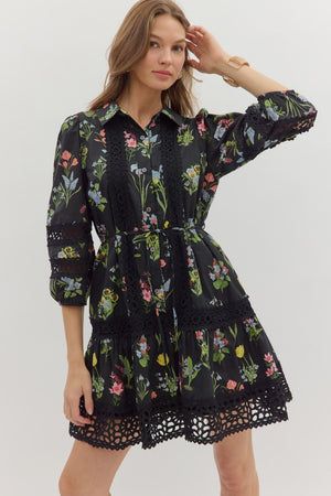 EDEN FLORAL LACE DRESS IN BLACK