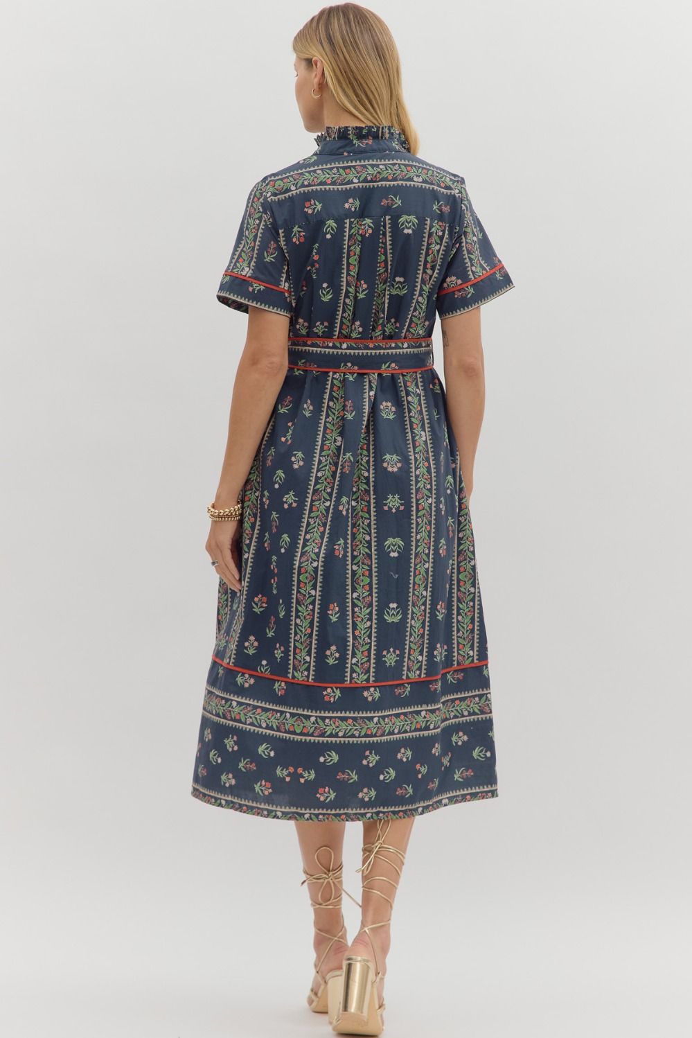 EMILIA BELTED MIDI DRESS IN NAVY
