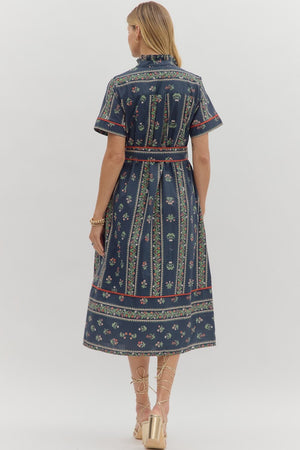 EMILIA BELTED MIDI DRESS IN NAVY