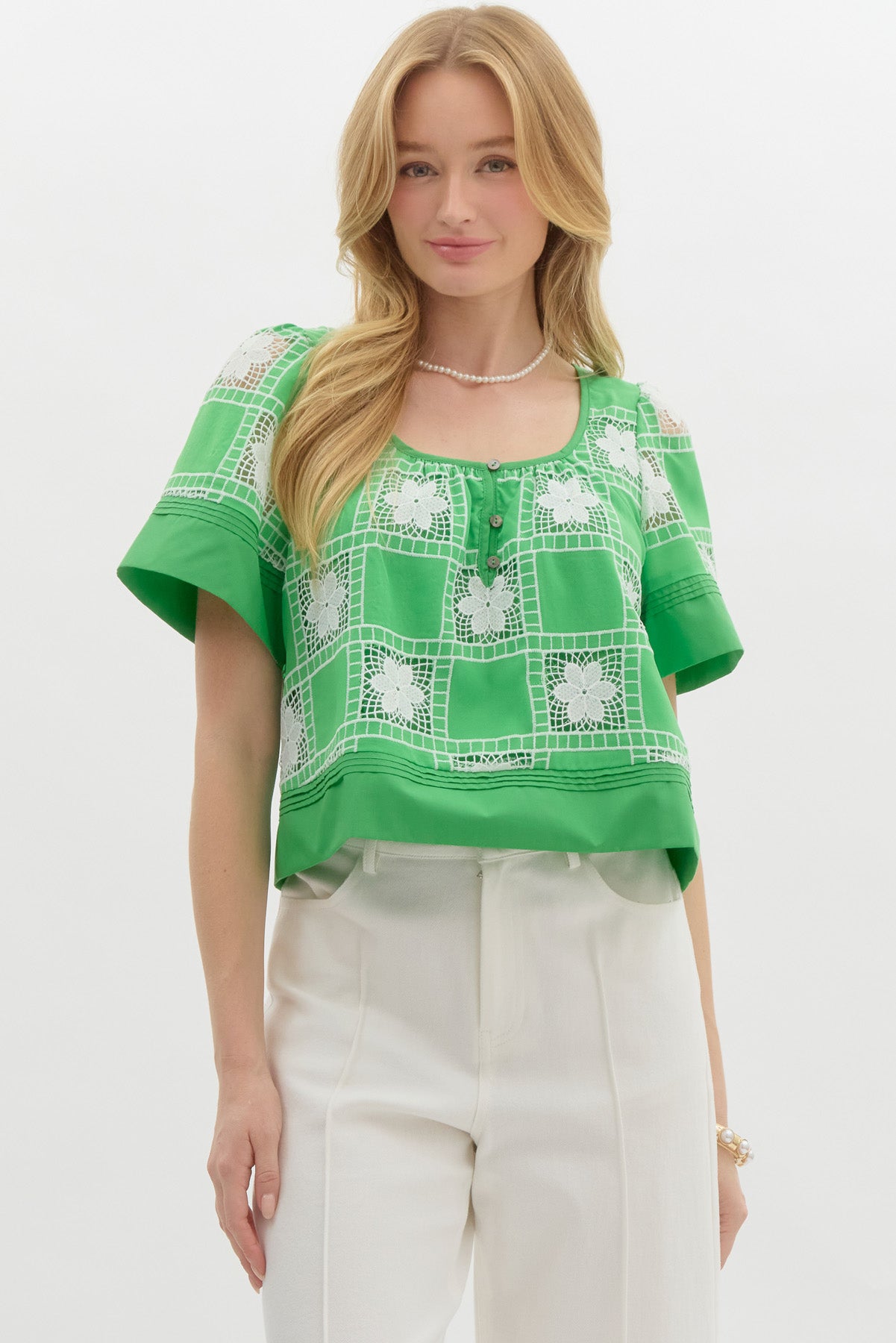 MARIBELLE CROCHET YOKE TOP IN GREEN