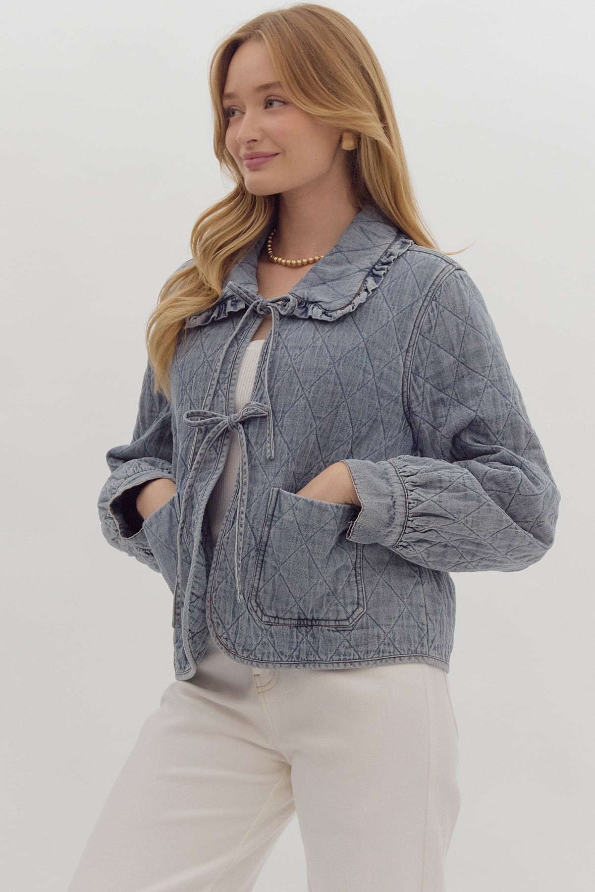 NASH QUILETED JACKET IN DENIM BLUE