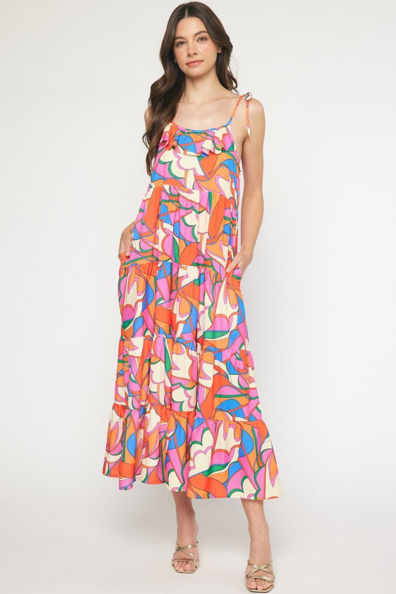 MORRIS MIDI DRESS IN PINK PRINT