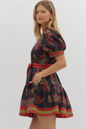 NORA FLORAL MINI DRESS IN BLACK
