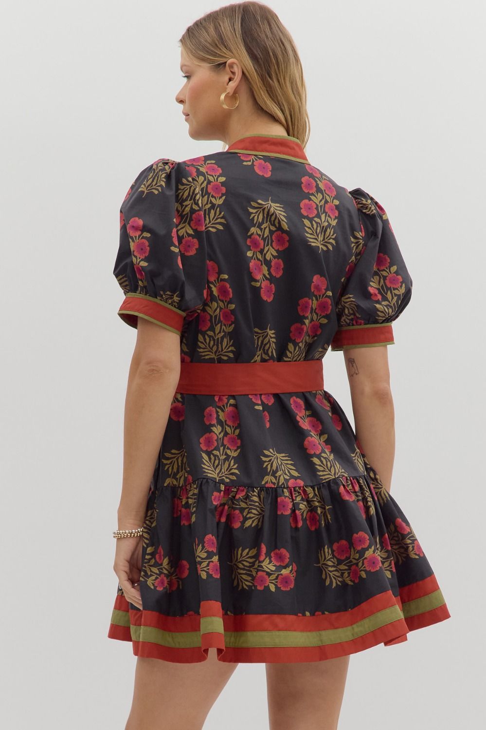 NORA FLORAL MINI DRESS IN BLACK