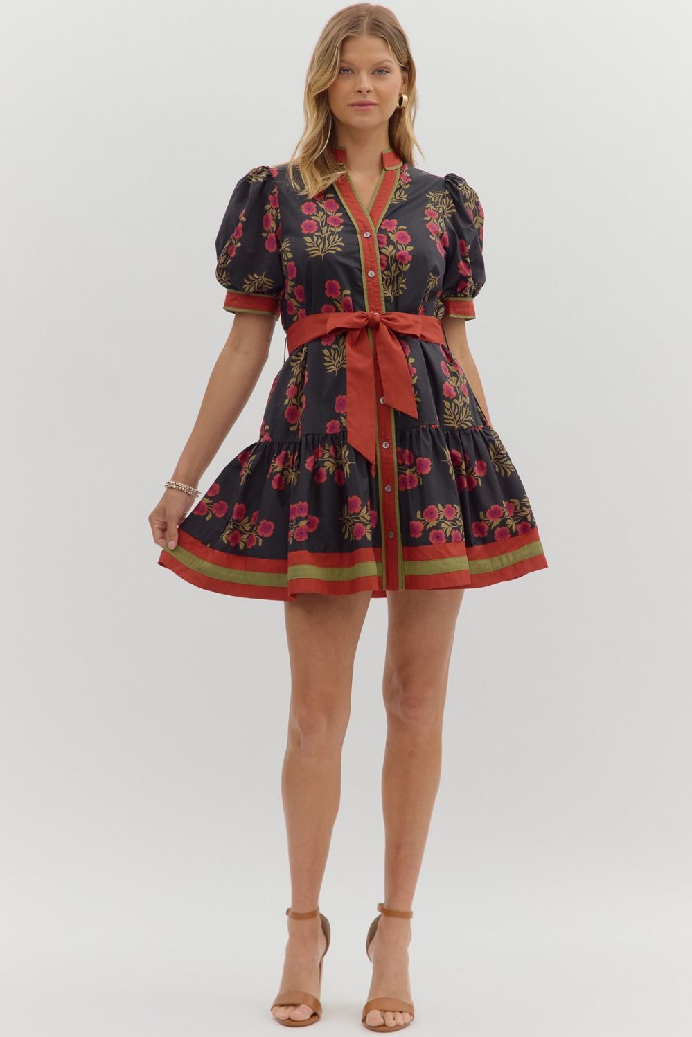 NORA FLORAL MINI DRESS IN BLACK